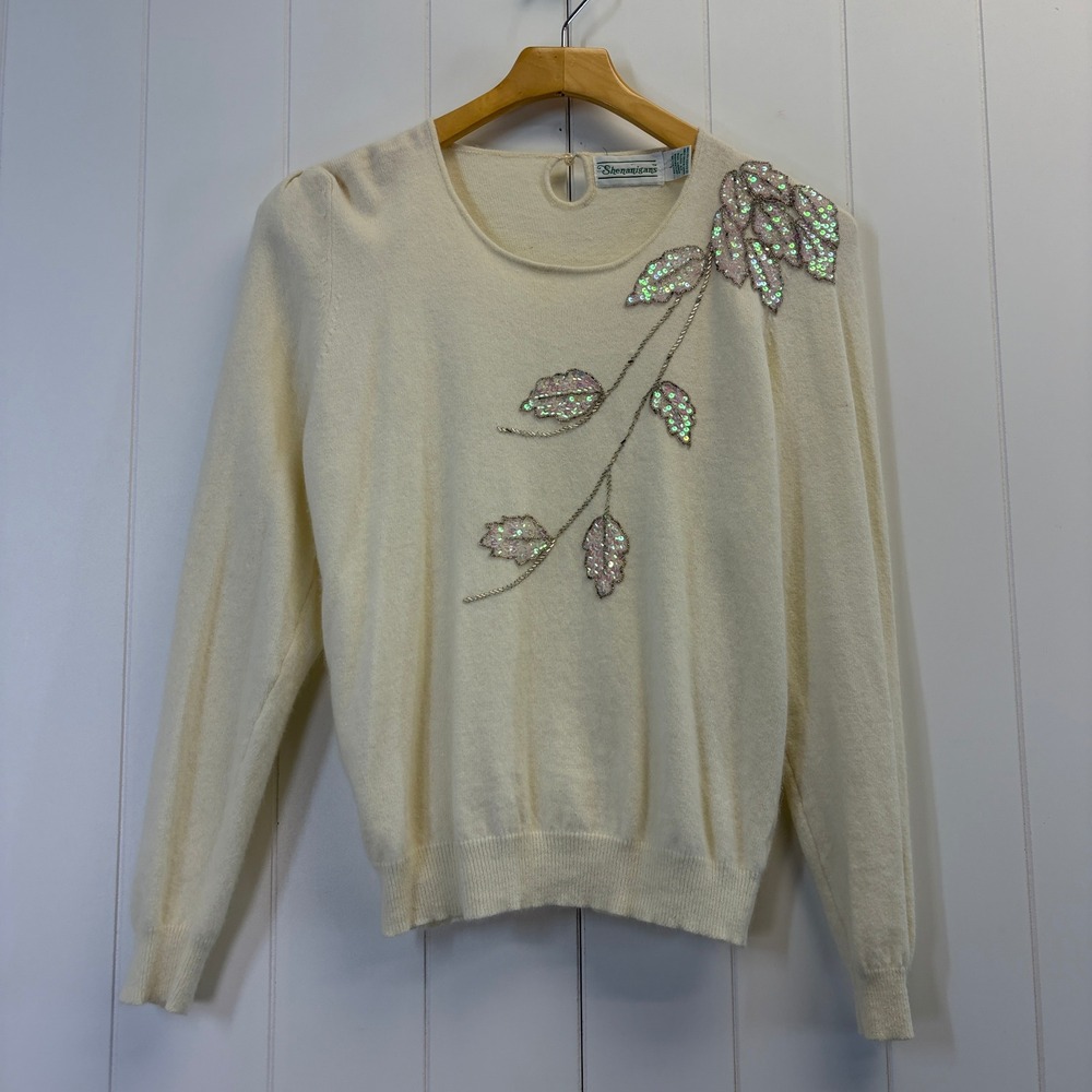 Vintage Shenanigans Coquette Beaded Angora Blend Sweater Women Large Shabby Chic